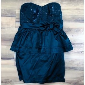 Black Strapless Peplum Dress, Sequin Top & Bow